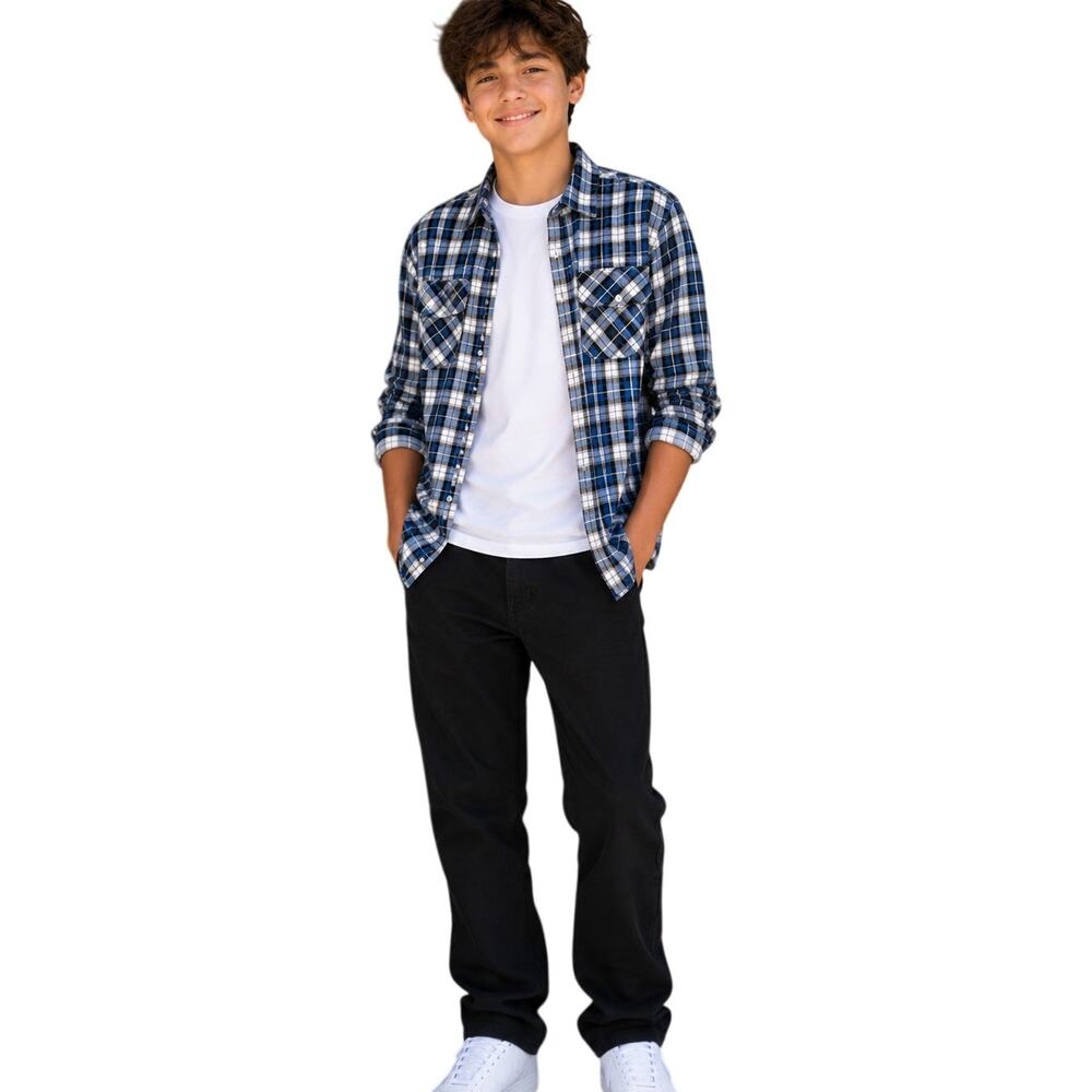 Hype Boy's Button Down Shirt, Long Sleeve Plaid Shirt, Size 14/16, New with Tags